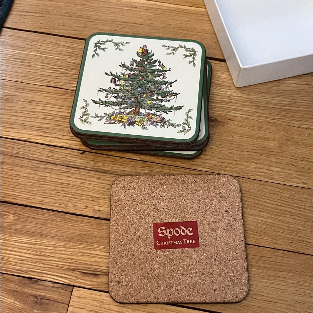 Spode Festive Tree Coasters NIB England stamped - Picture 4 of 4